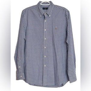 Ralph‎ Lauren 100% Cotton Button Down Long Sleeve Blue Plaid Shirt Size L